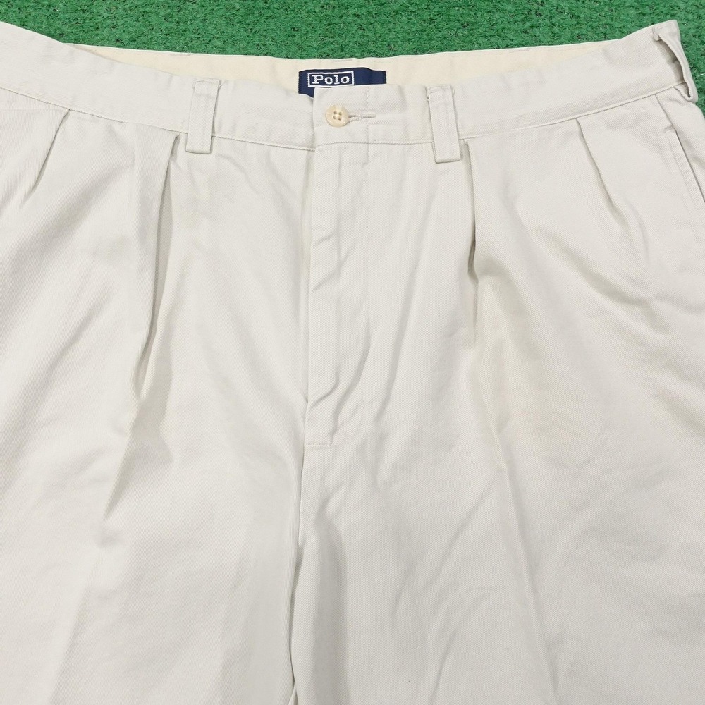 Vintage Polo By Ralph Lauren Chino Shorts Mens 38 Beige Pleated 90s - Picture 2 of 7